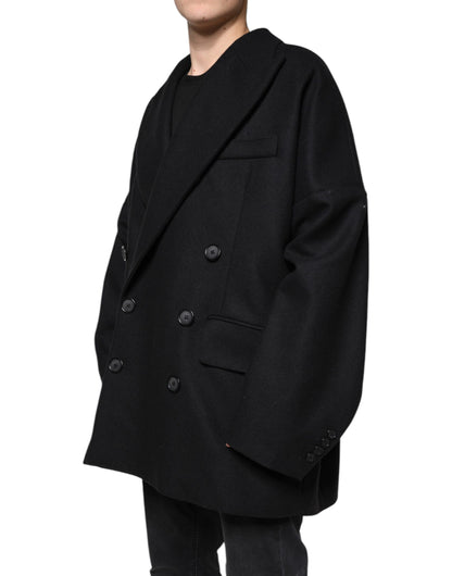 Dolce & Gabbana Black Wool Double Breasted Men's Coat Jacket