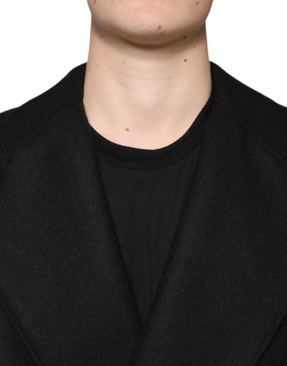 Dolce & Gabbana Black Wool Double Breasted Men's Coat Jacket