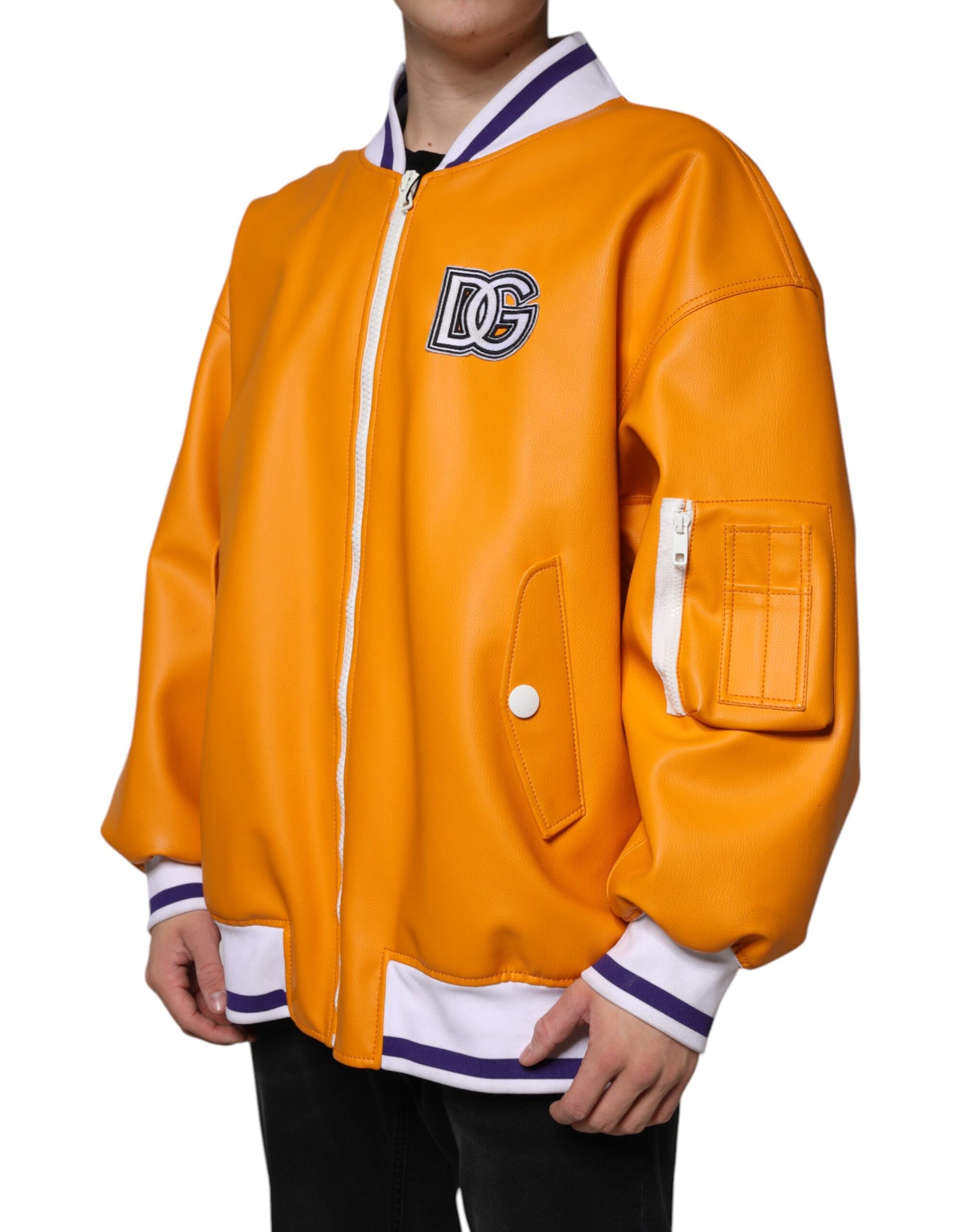 Orange White Full Zip Jersey Bomber Jacket