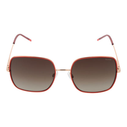 Hugo Boss Red Women’s Square Sunglasses – Bold Metal Frame with Brown Gradient Lenses, 58mm