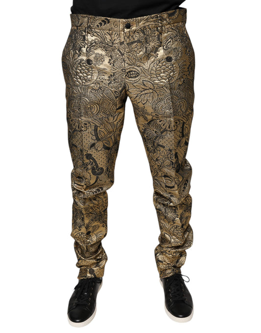 Gold Floral Jacquard Men Dress Pants