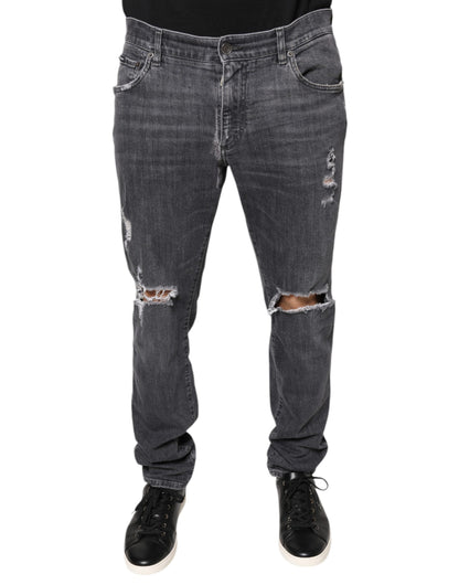 Dark Gray Tattered Cotton Skinny Denim Jeans