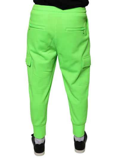 Neon Green Polyester Cargo Jogger Sweatpants Pants