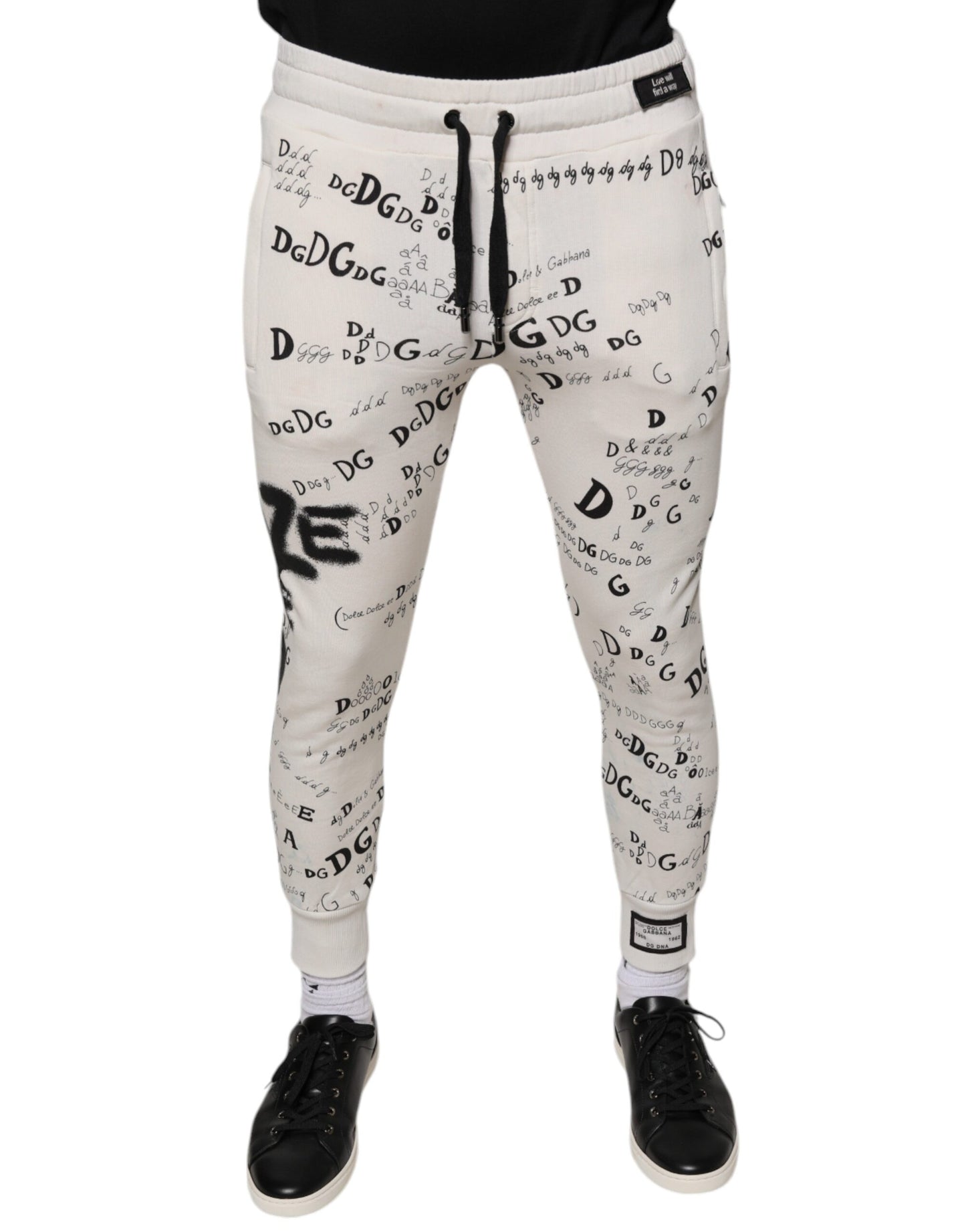 White Printed Cotton Jogger Sweatpants Pants