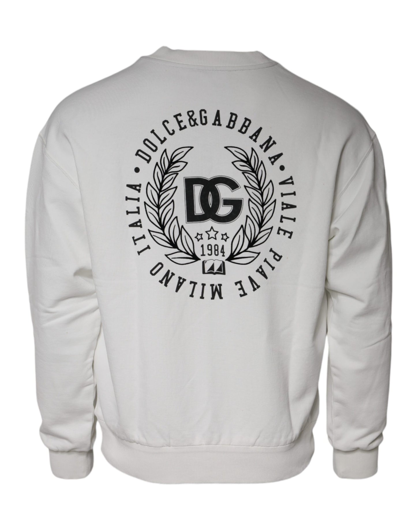 White Logo Cotton Crew Neck Pullover Sweater