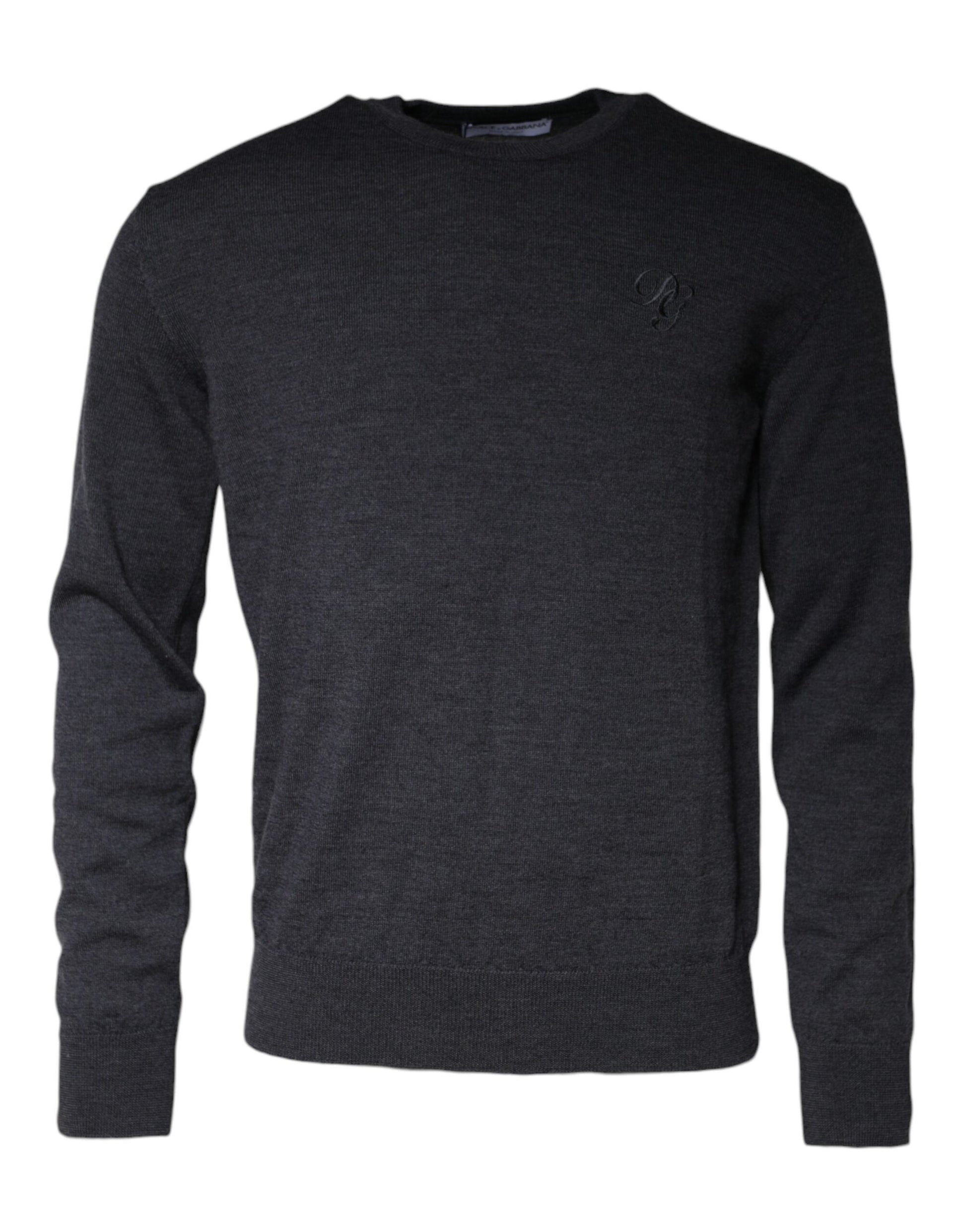 Dark Gray Virgin Wool Crew Neck Pullover Sweater by Dolce & Gabbana