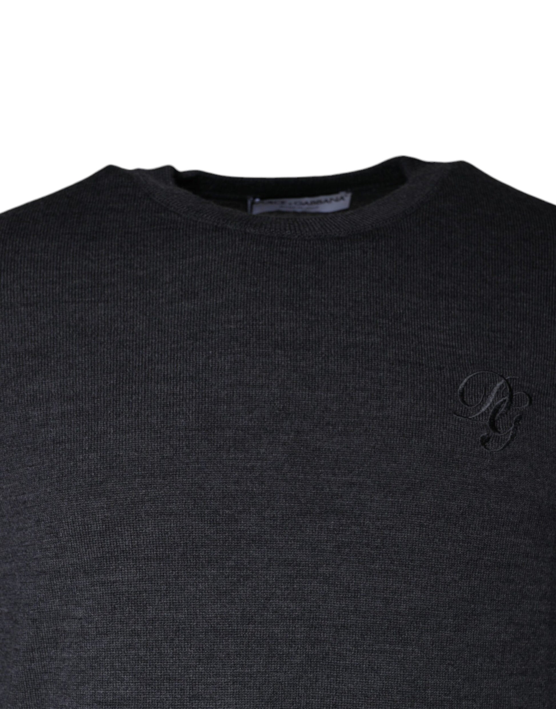 Dark Gray Virgin Wool Crew Neck Pullover Sweater by Dolce & Gabbana