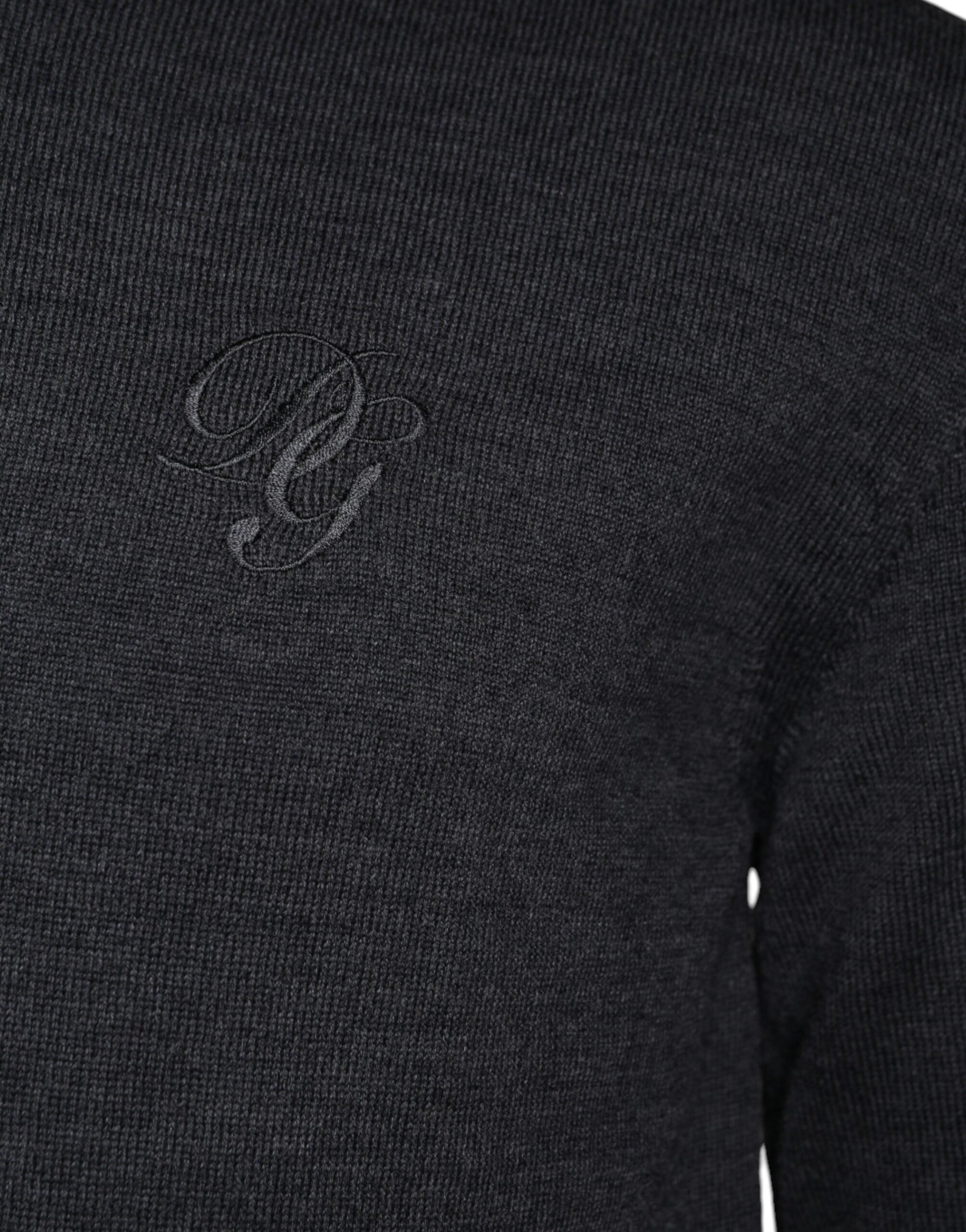 Dark Gray Virgin Wool Crew Neck Pullover Sweater by Dolce & Gabbana