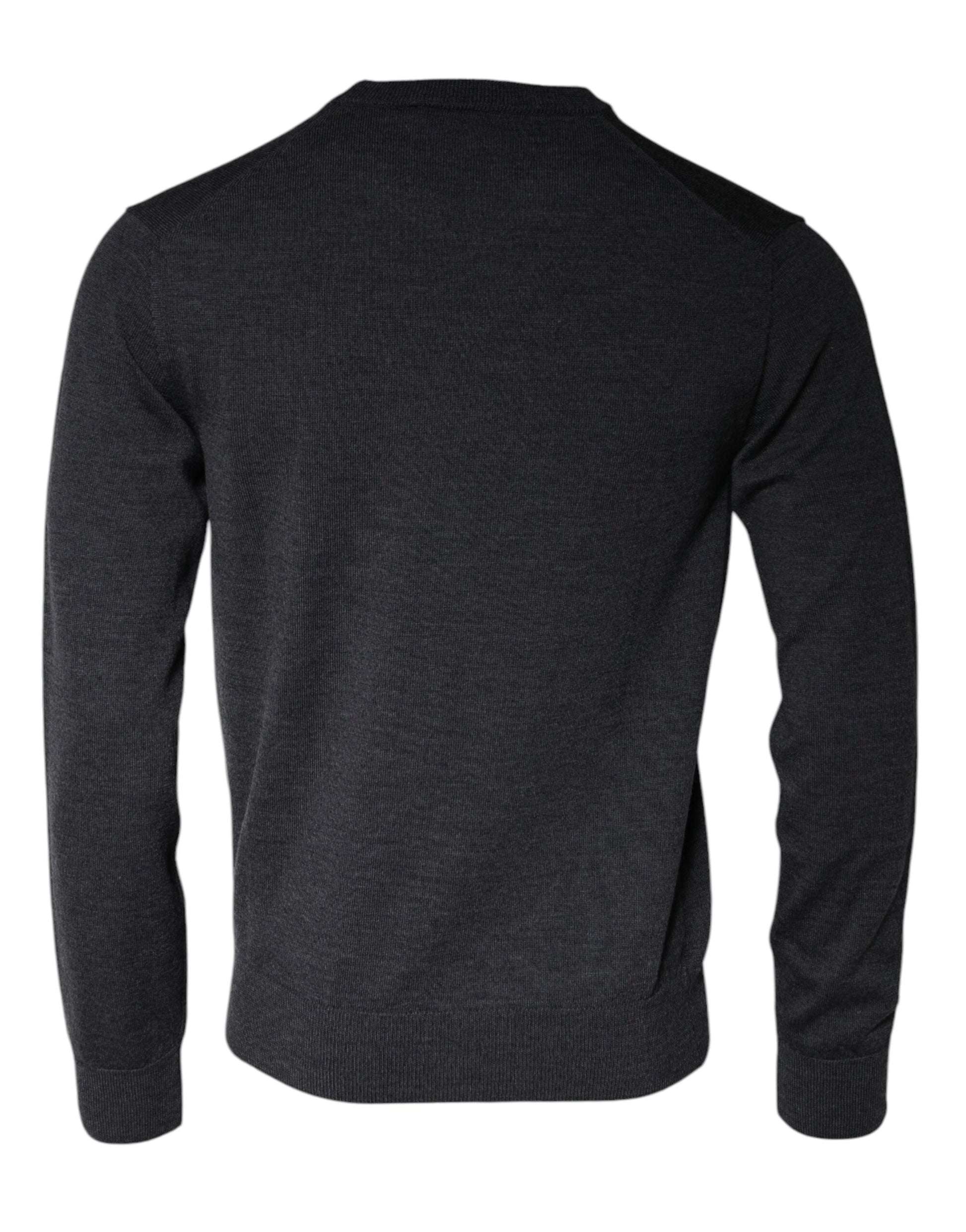 Dark Gray Virgin Wool Crew Neck Pullover Sweater by Dolce & Gabbana