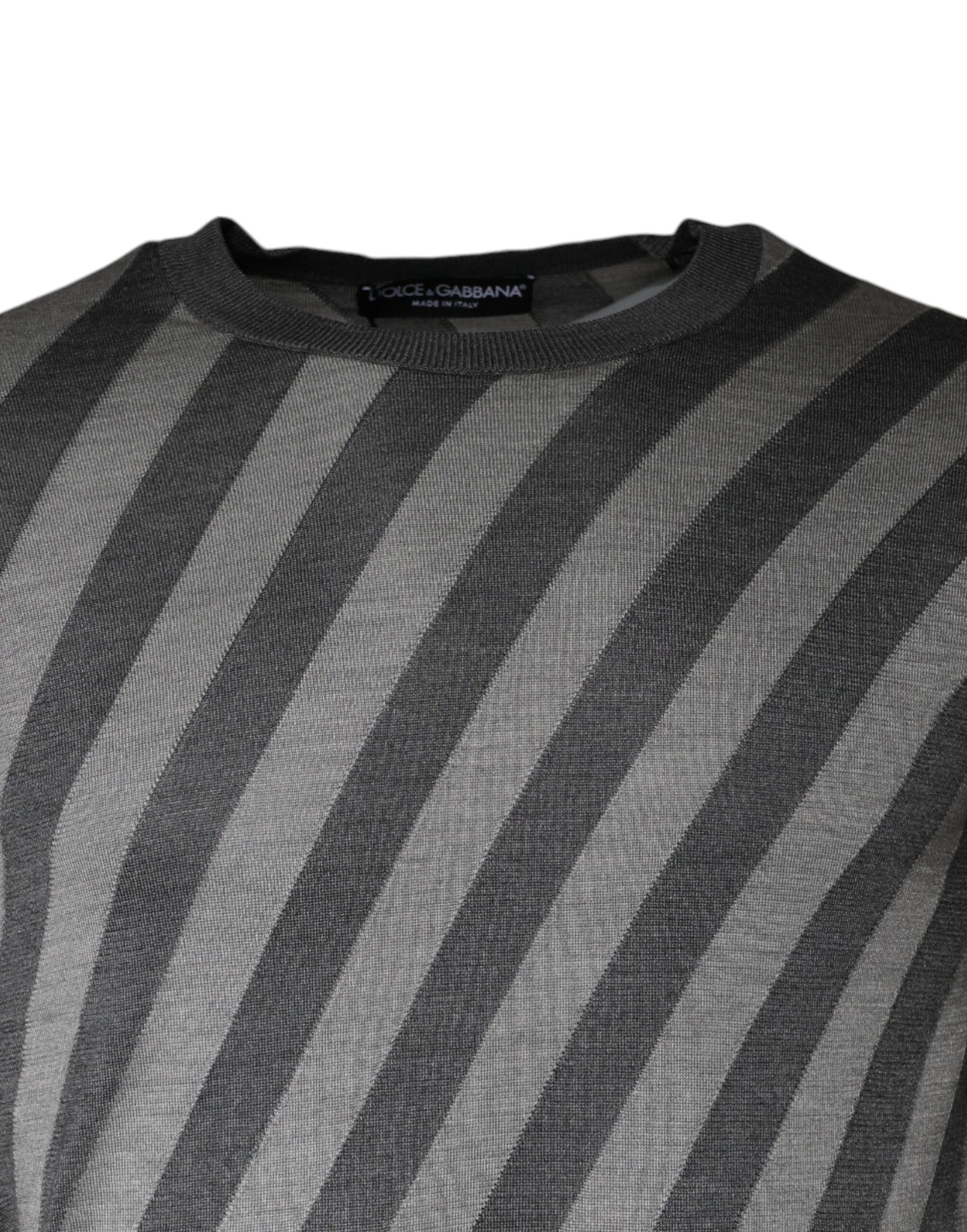 Grey Stripes Round Neck Pullover Sweater 100% Silk