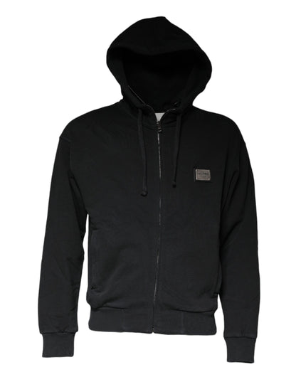 Black Logo Plaque Hooded Full Zip Sweater