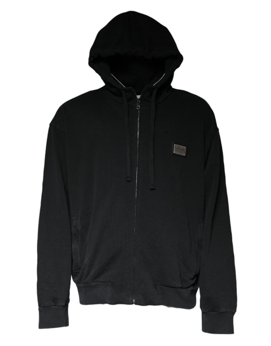 Black Logo Plaque Hooded Full Zip Sweater