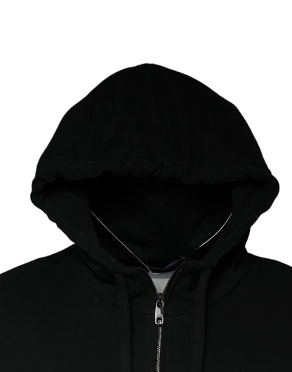 Black Logo Plaque Hooded Full Zip Sweater