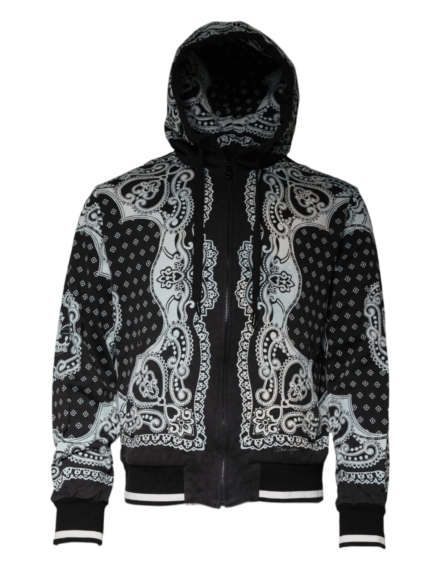 Black & White Bandana Print Hooded Sweatshirt