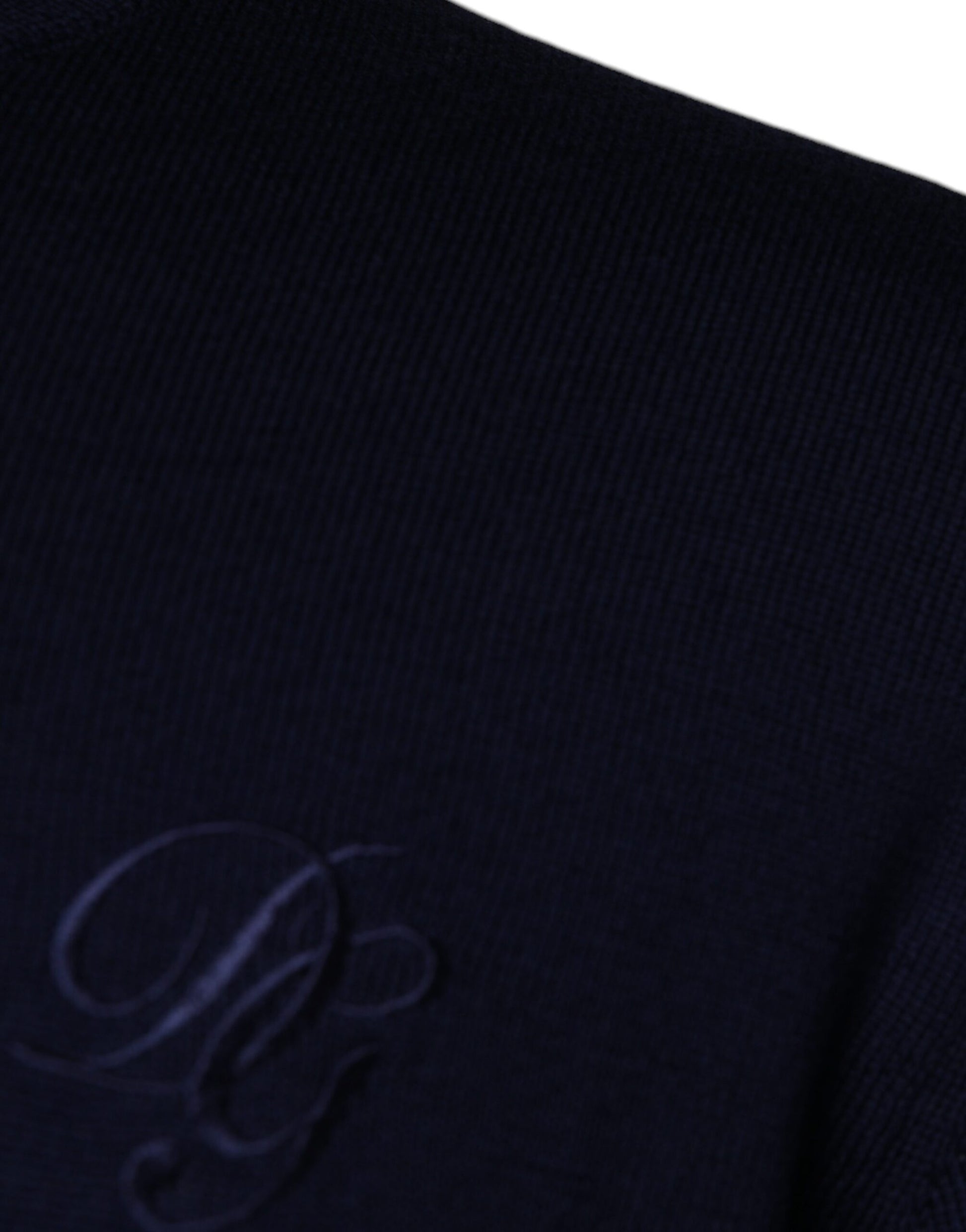 Dark Blue Wool Crew Neck Pullover Sweater