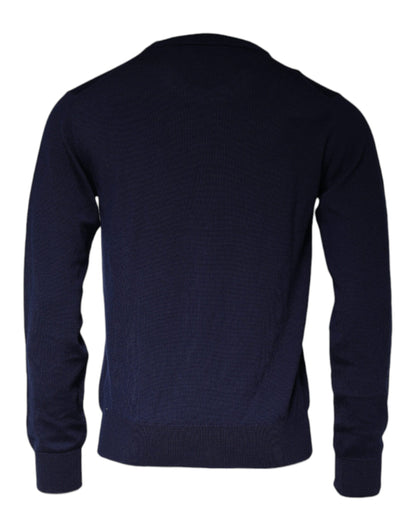 Dark Blue Wool Crew Neck Pullover Sweater