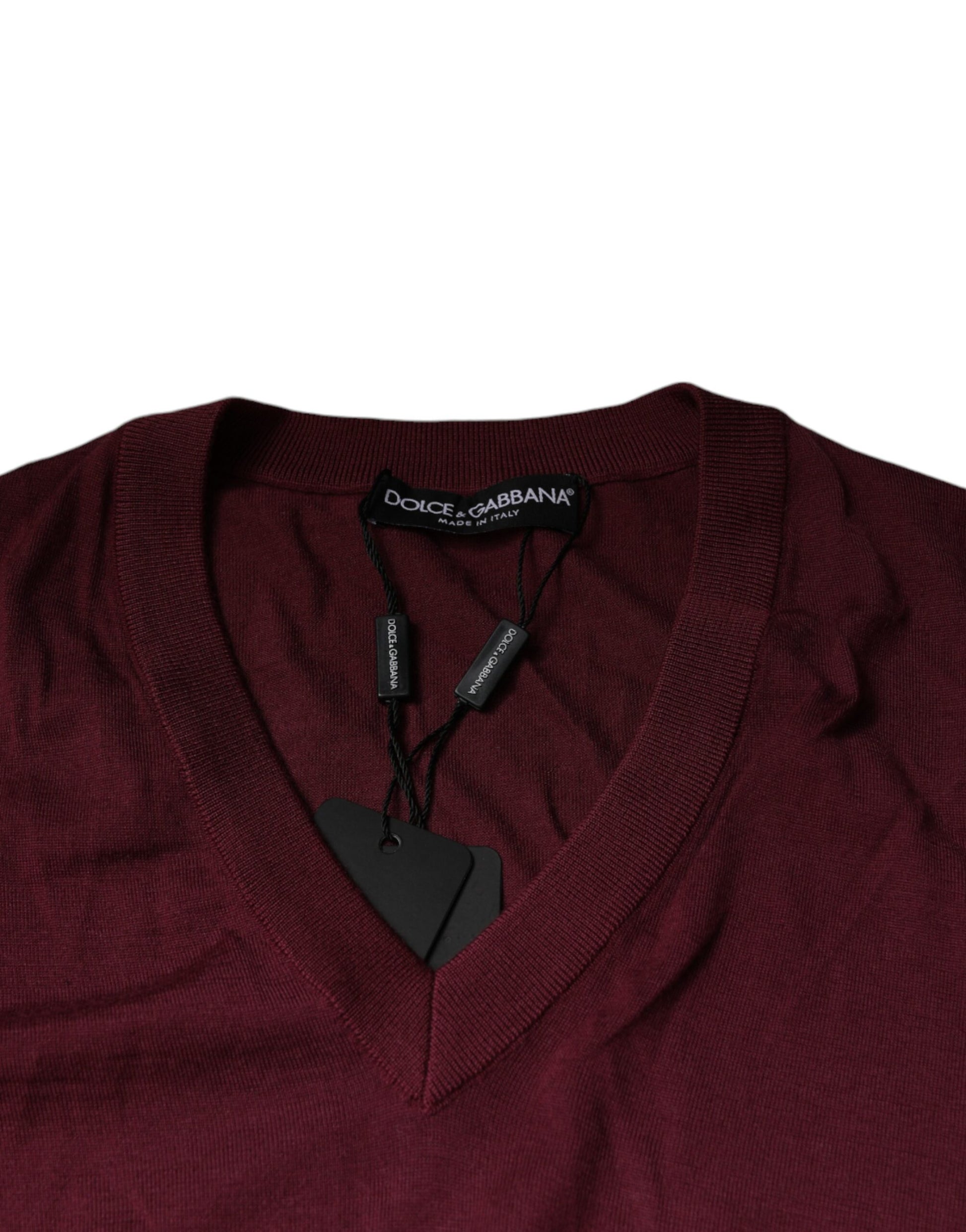 Maroon Cashmere V-neck Men Pullover Sweater