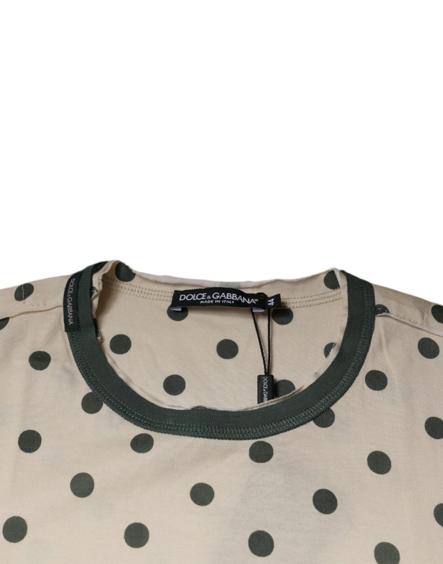 Beige Graphic Print Polka Dot Cotton T-shirt