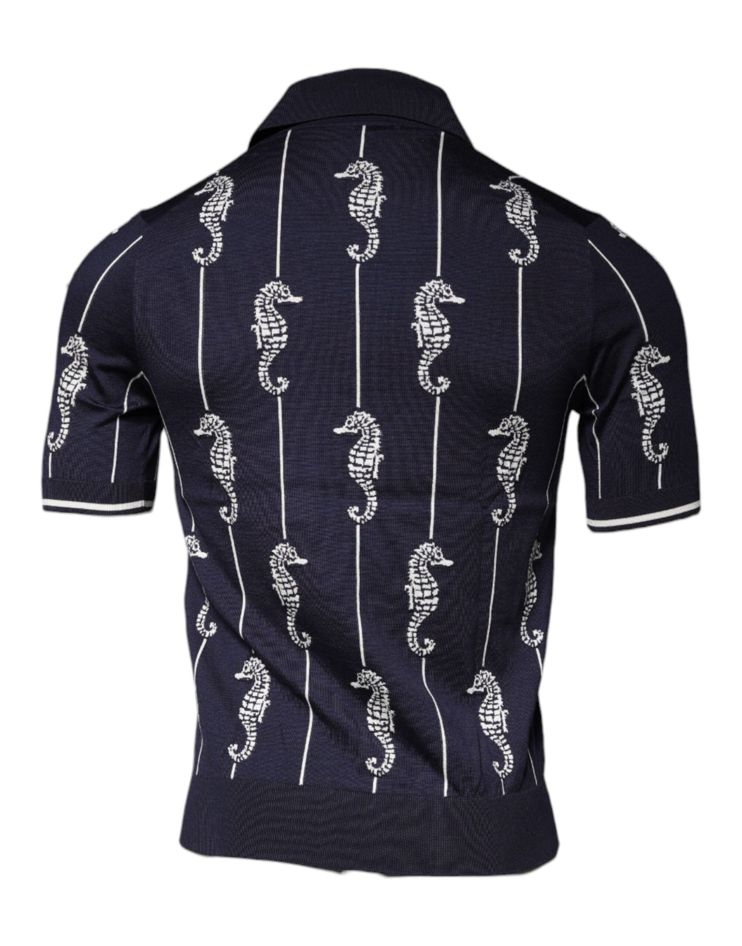 Dark Blue Sea Horse Collared Polo T-shirt