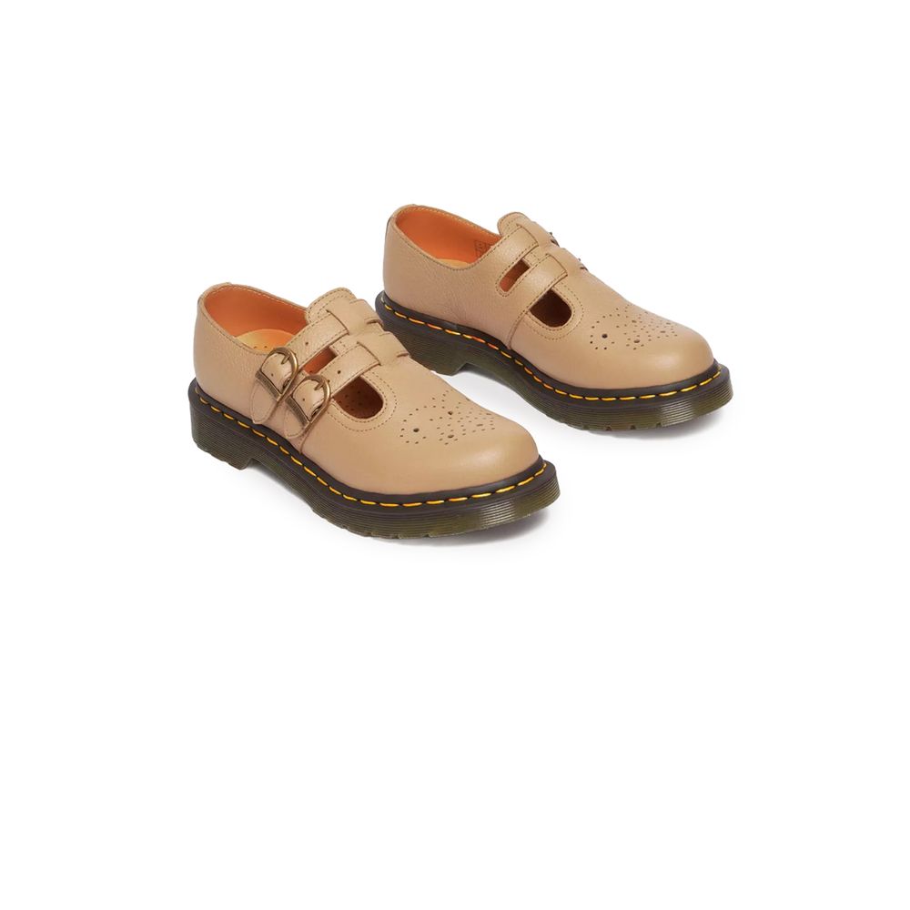 Beige Leather Flat Shoe