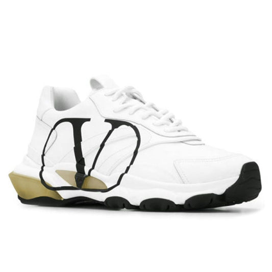 Men's White Calfskin Sneakers with Logo Print