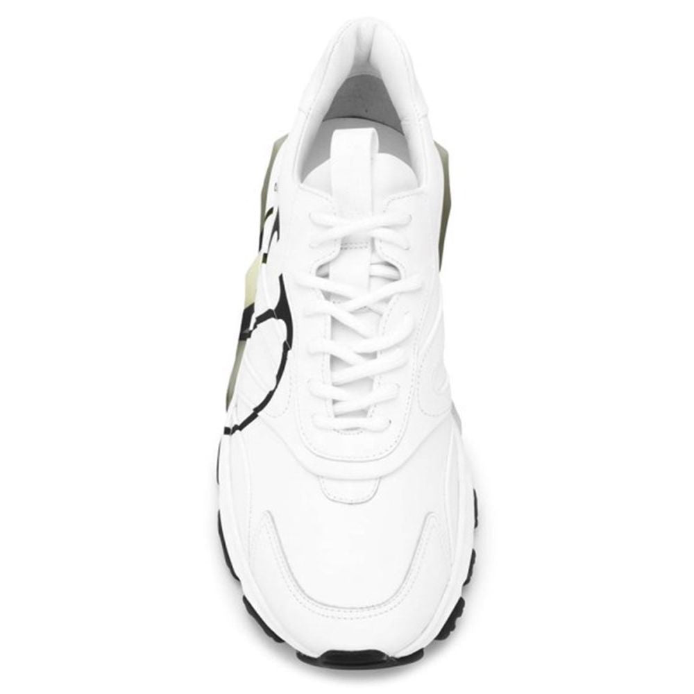 Men's White Calfskin Sneakers with Logo Print