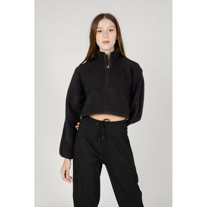 Black Cropped Half Zip Fleece Jumper