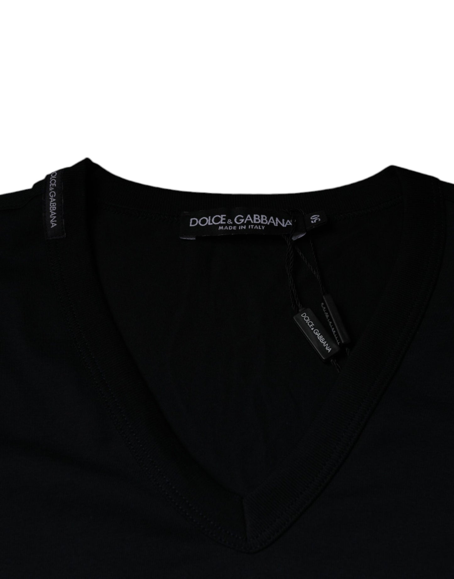 Black Logo Cotton Vneck Short Sleeve T-shirt