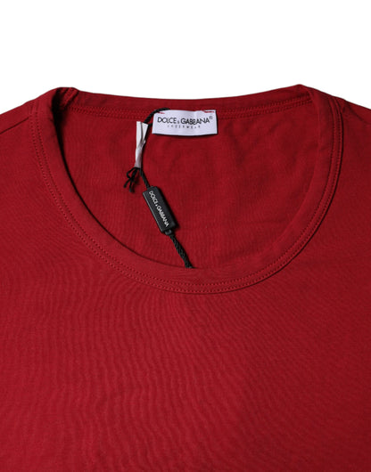 Red Cotton Round Neck Short Sleeve T-shirt