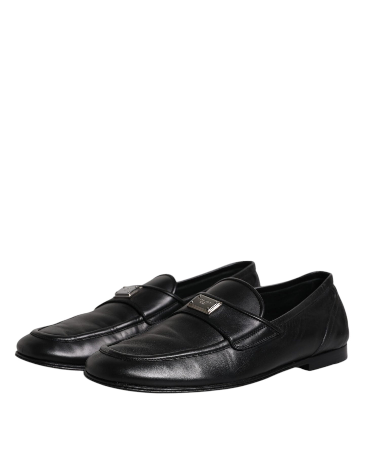 Black Leather Logo Slip On Men Loafers Shoes