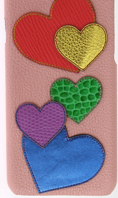  - Chic Pink Leather Heart-Embellished Phone Cover