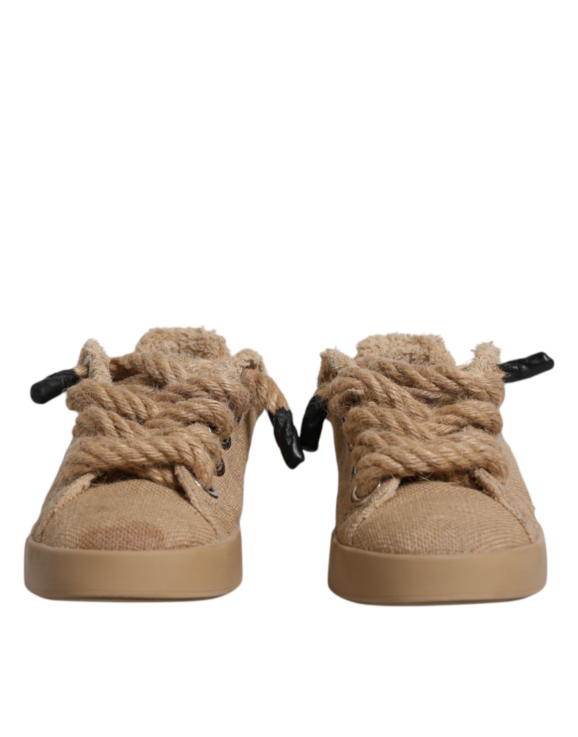 Dolce & Gabbana Brown Jute Fabric Low Top Men Sneakers