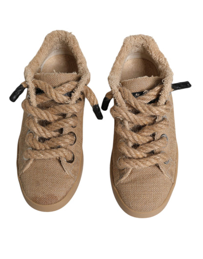 Dolce & Gabbana Brown Jute Fabric Low Top Men Sneakers