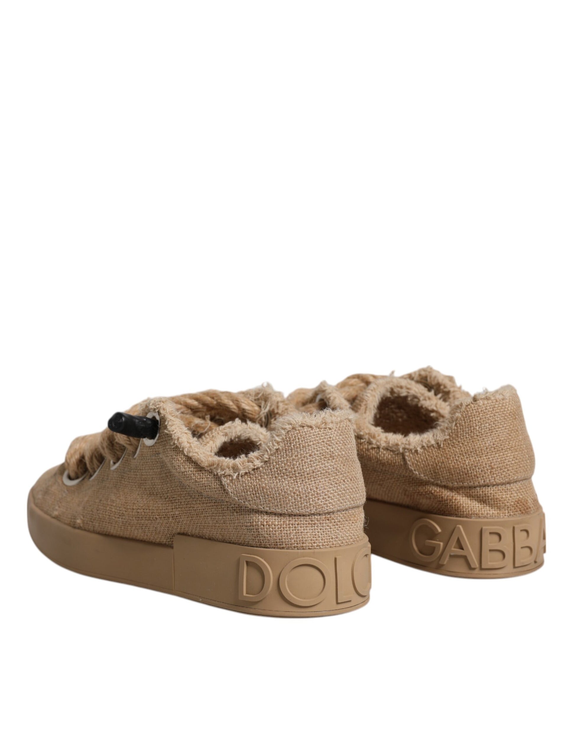 Dolce & Gabbana Brown Jute Fabric Low Top Men Sneakers