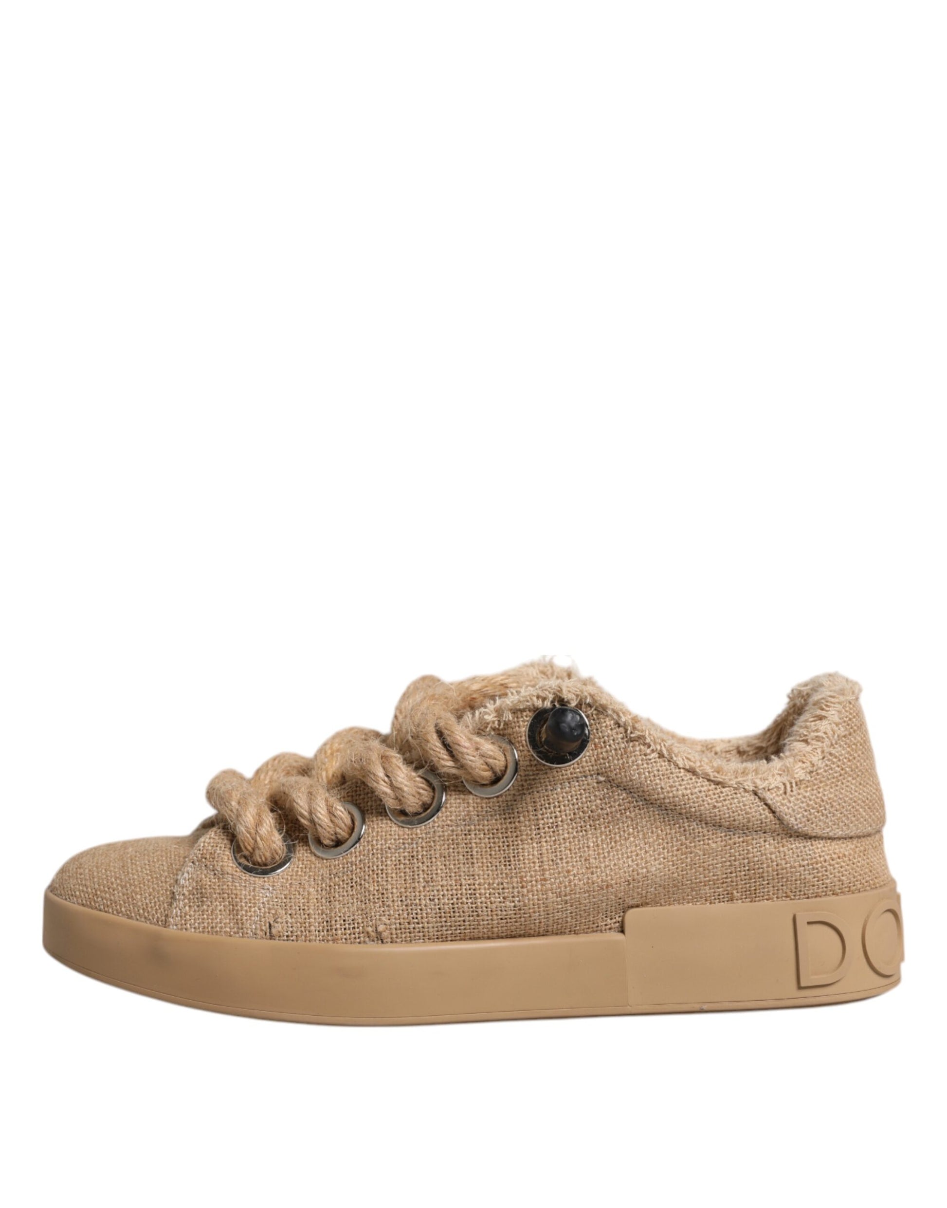 Dolce & Gabbana Brown Jute Fabric Low Top Men Sneakers