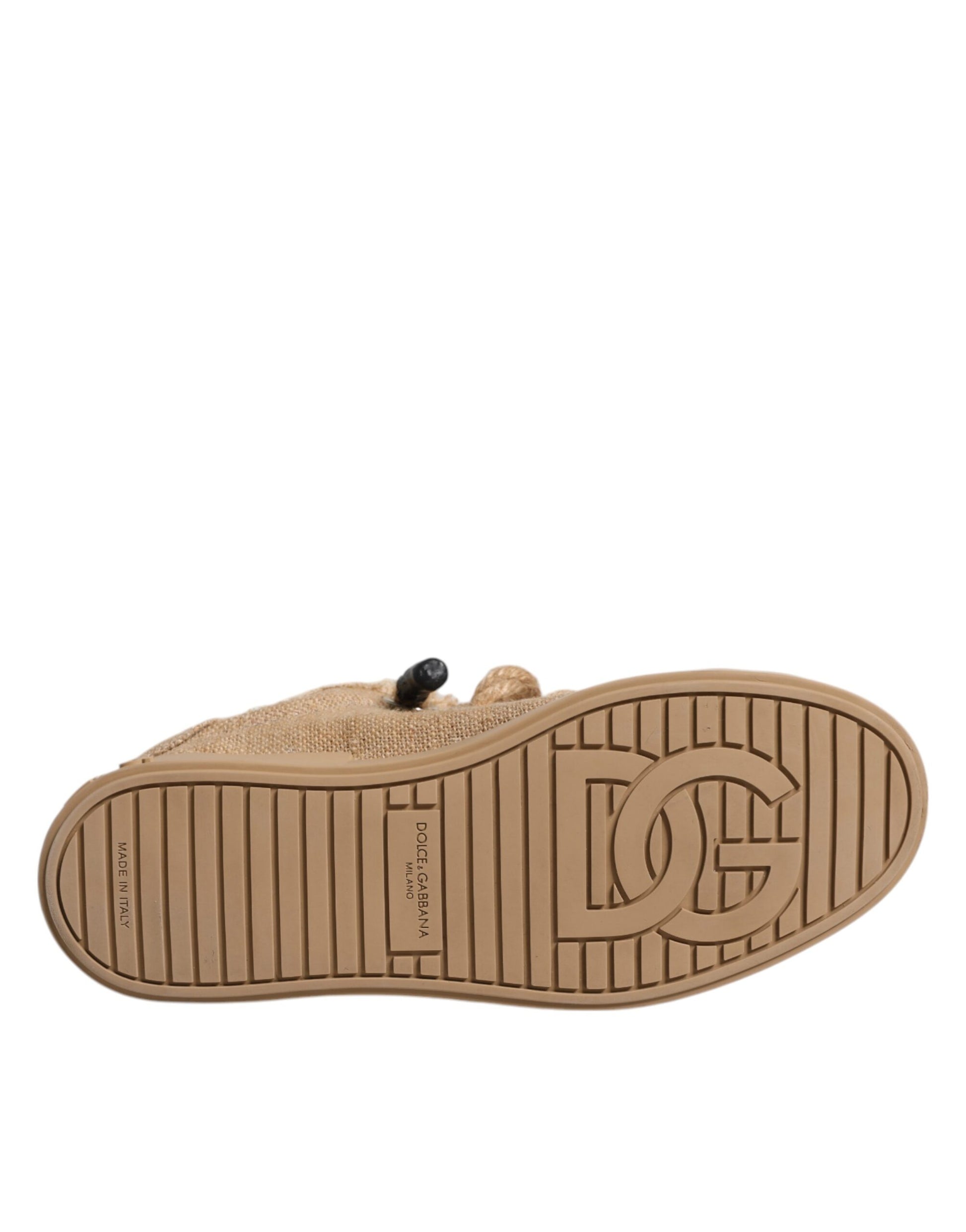 Dolce & Gabbana Brown Jute Fabric Low Top Men Sneakers