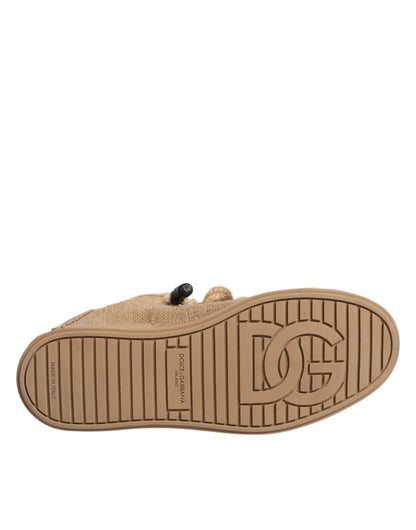 Dolce & Gabbana Brown Jute Fabric Low Top Men Sneakers