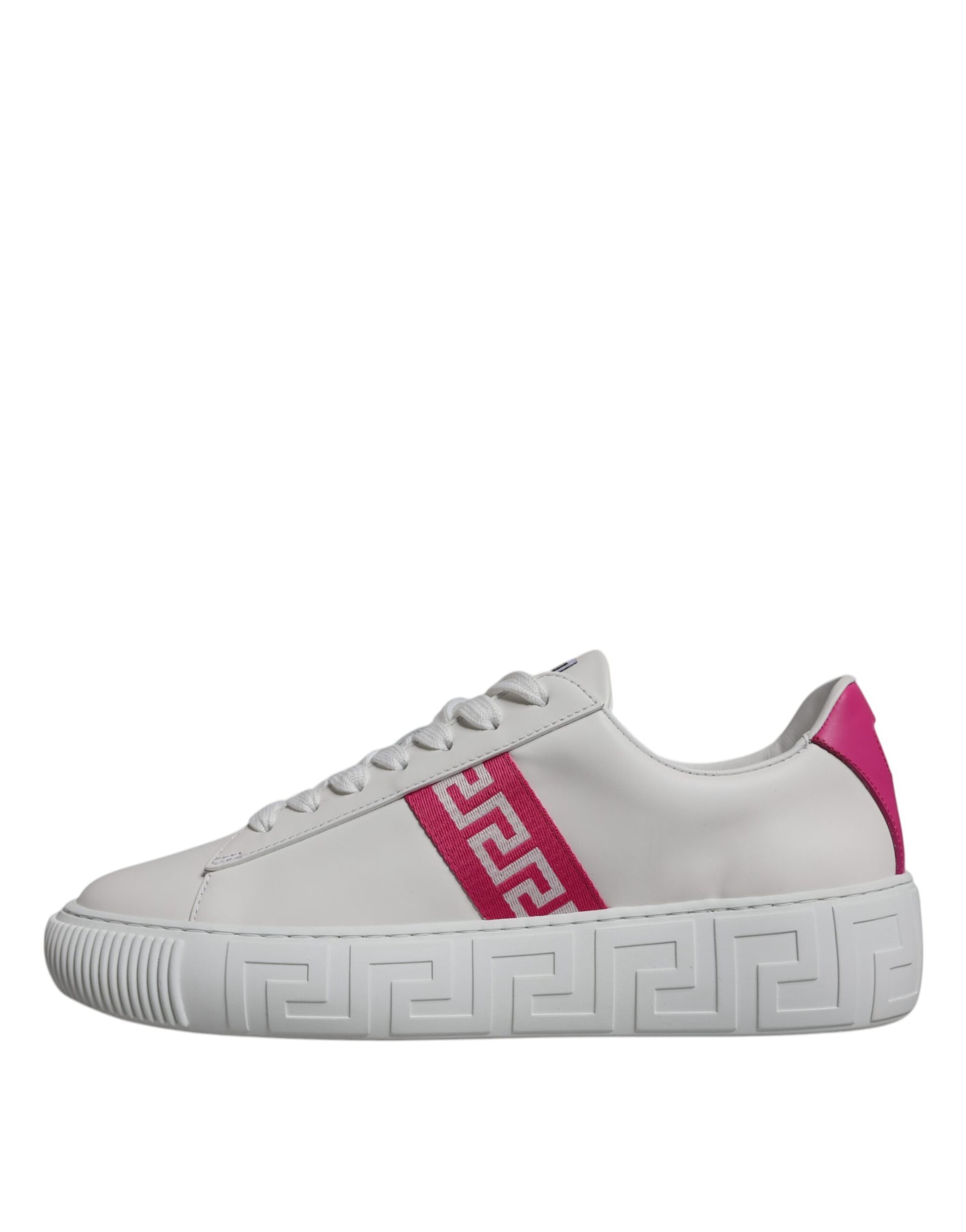 White Pink Greca Print Platform Low Top Sneakers Shoes