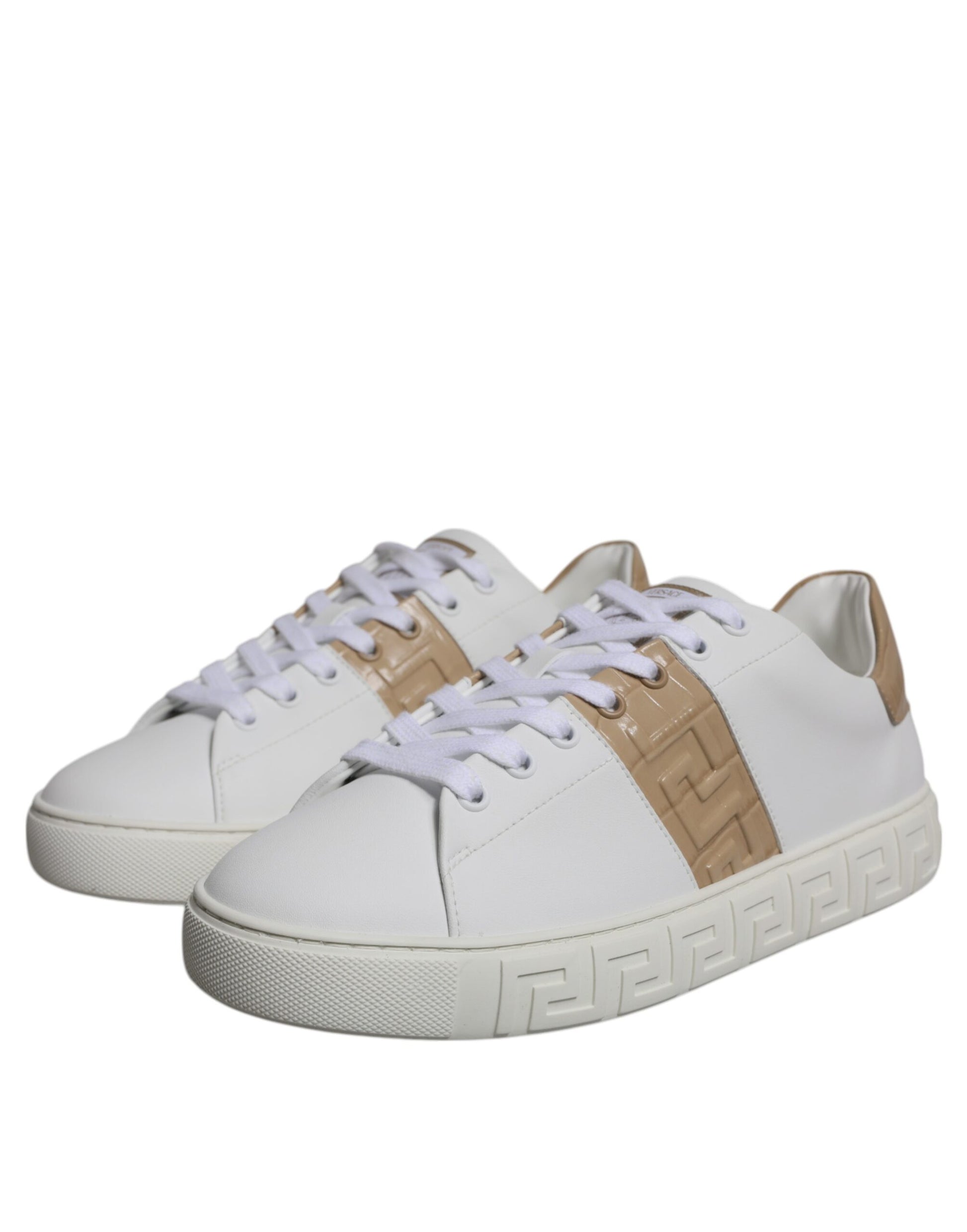 Versace - White & Brown Greca Print Low-Top Sneakers for Men