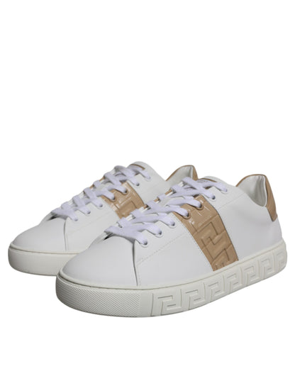 Versace - White & Brown Greca Print Low-Top Sneakers for Men