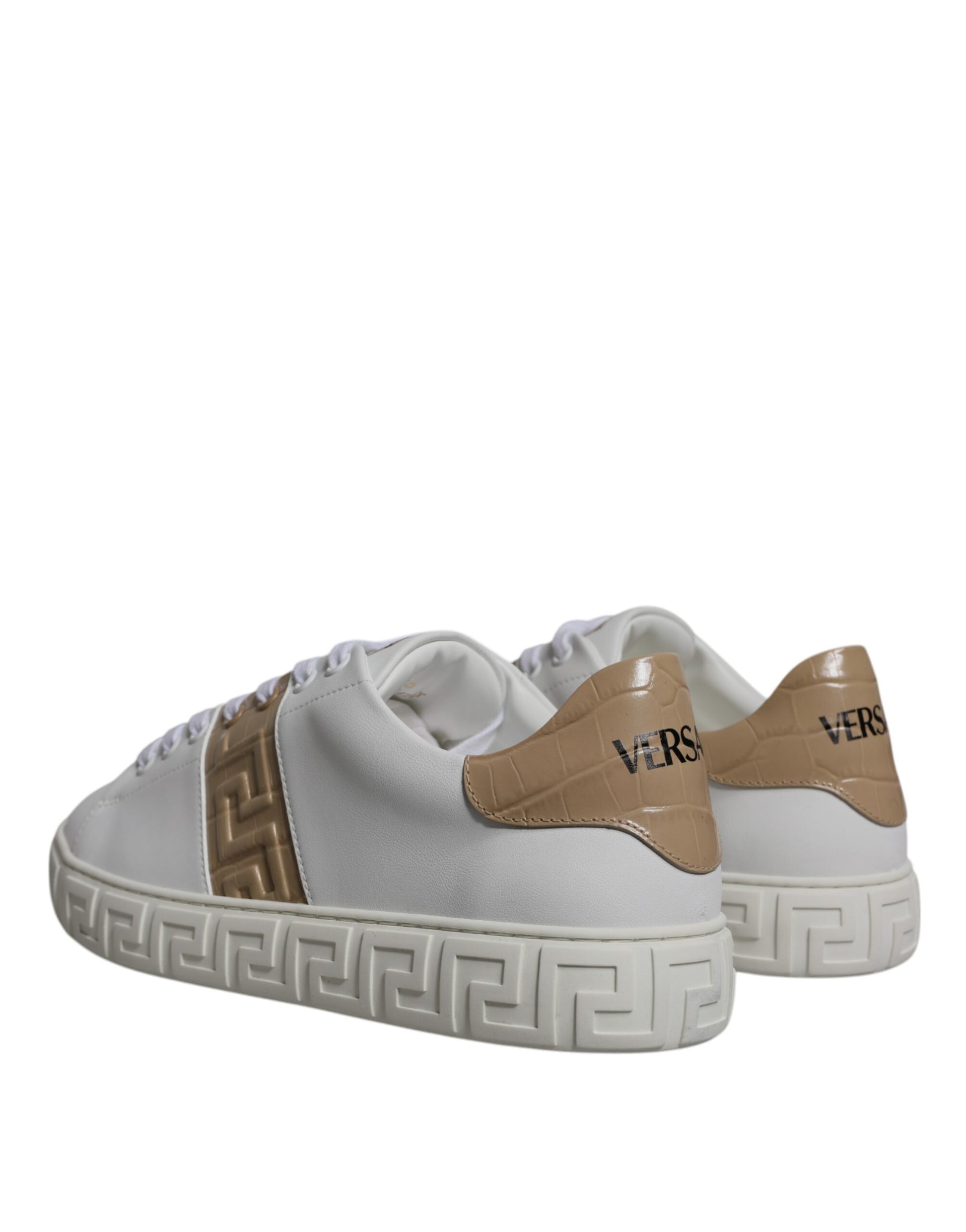 Versace - White & Brown Greca Print Low-Top Sneakers for Men