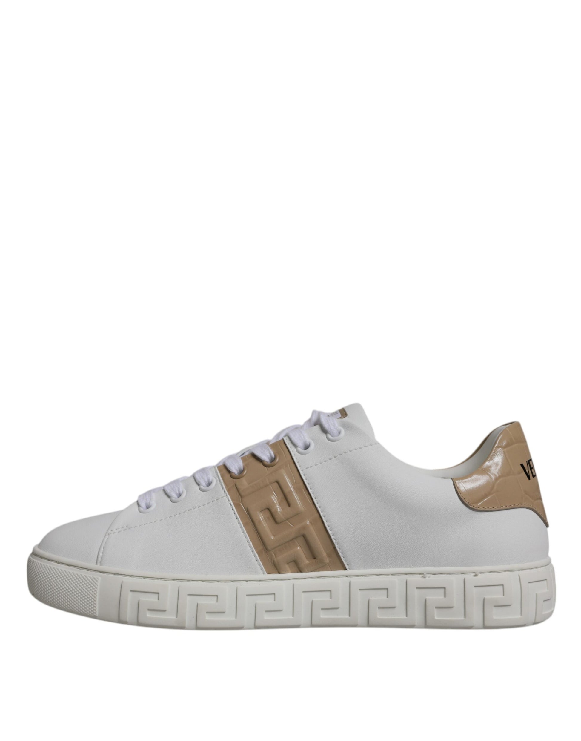 Versace - White & Brown Greca Print Low-Top Sneakers for Men