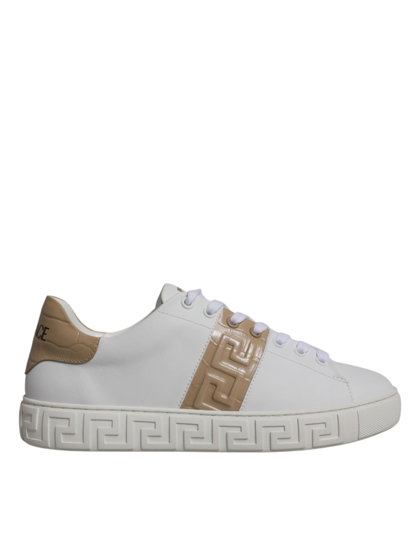 Versace - White & Brown Greca Print Low-Top Sneakers for Men