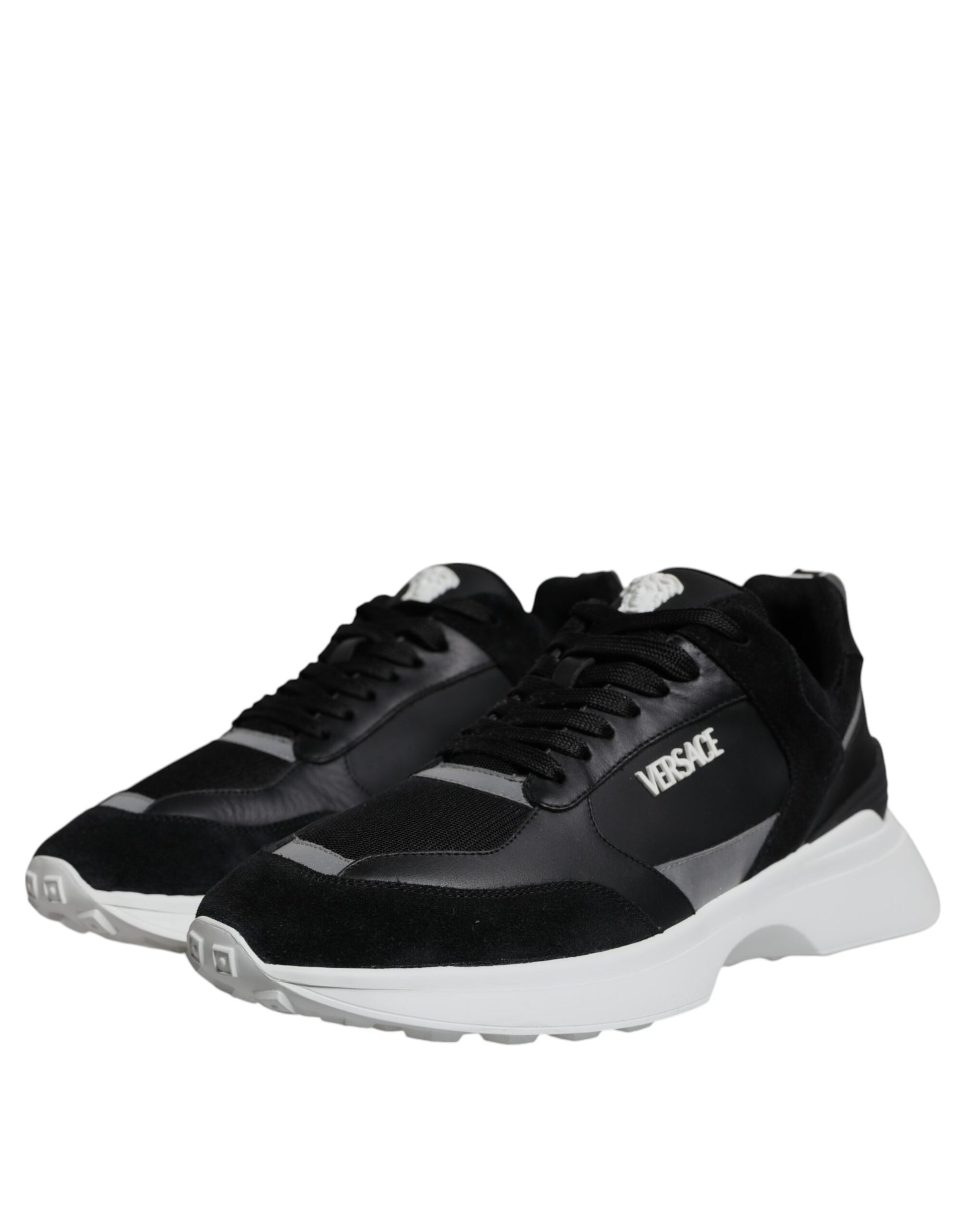 Versace Black Canvas Quad Fabric Medusa Low Top Sneakers