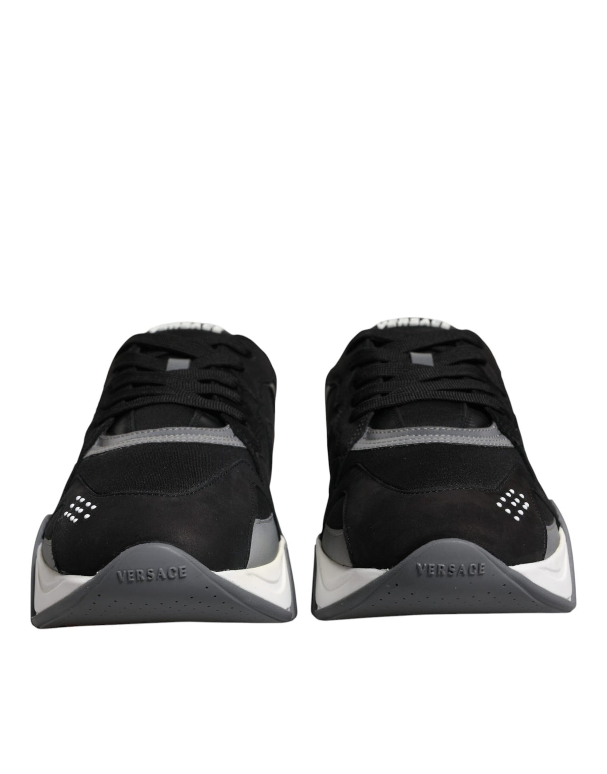 Versace Black Leather Neoprene Chunky Low Top Sneakers