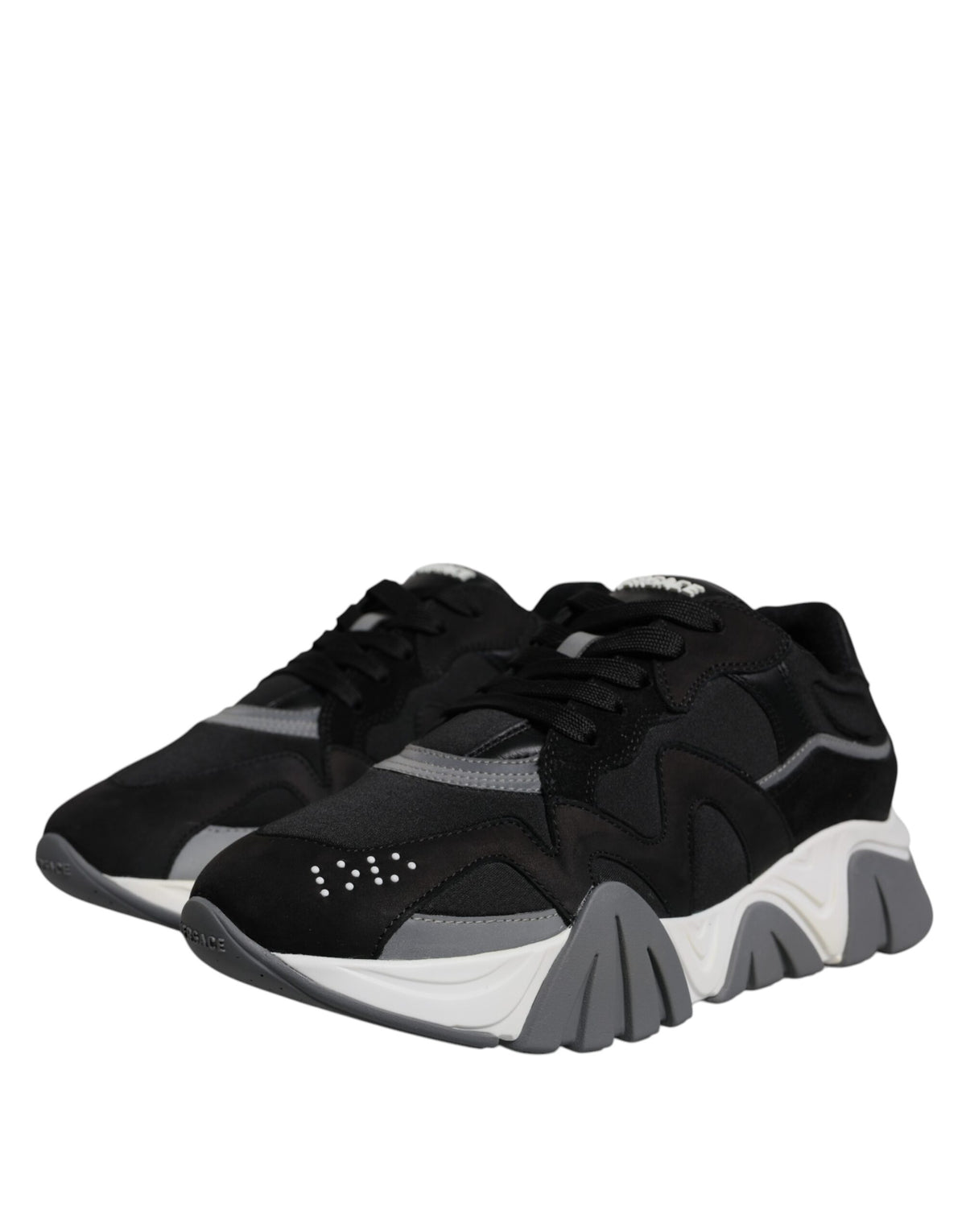 Versace Black Leather Neoprene Chunky Low Top Sneakers