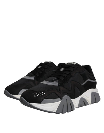 Versace Black Leather Neoprene Chunky Low Top Sneakers