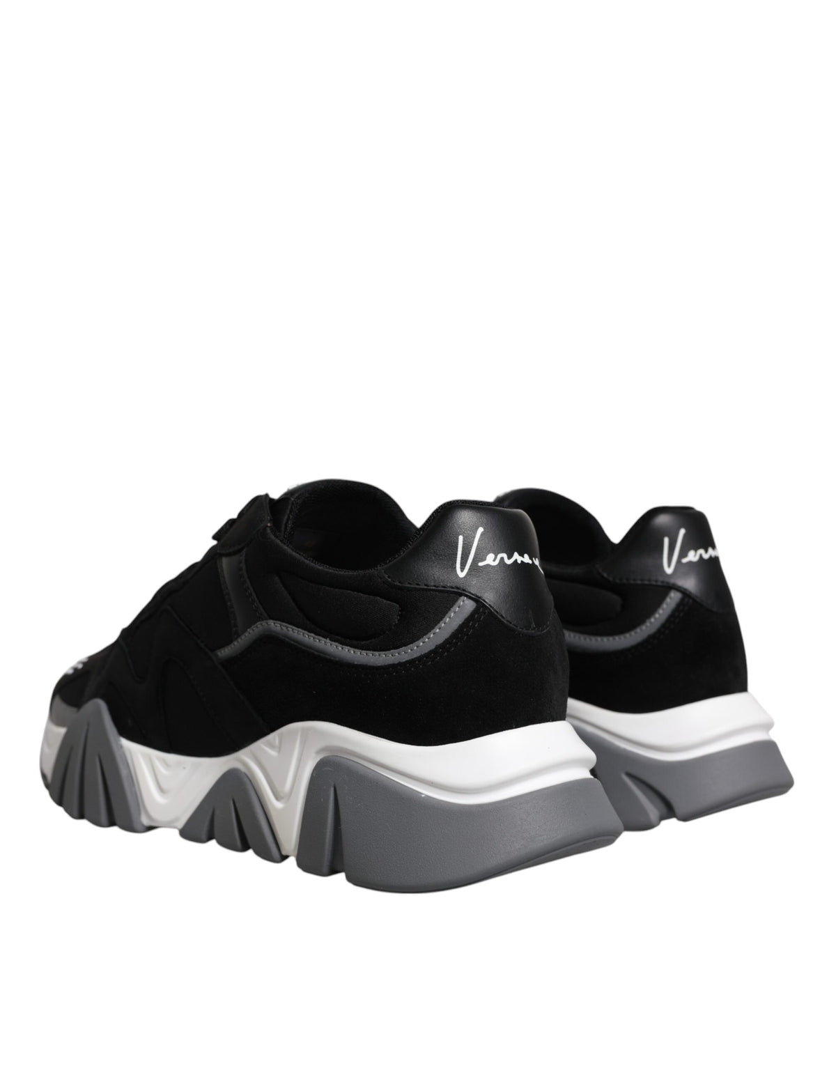 Versace Black Leather Neoprene Chunky Low Top Sneakers