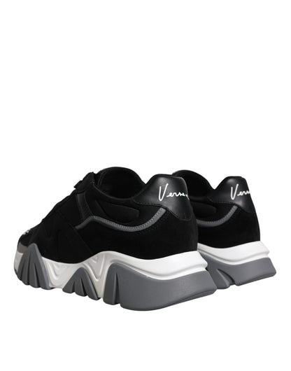 Versace Black Leather Neoprene Chunky Low Top Sneakers