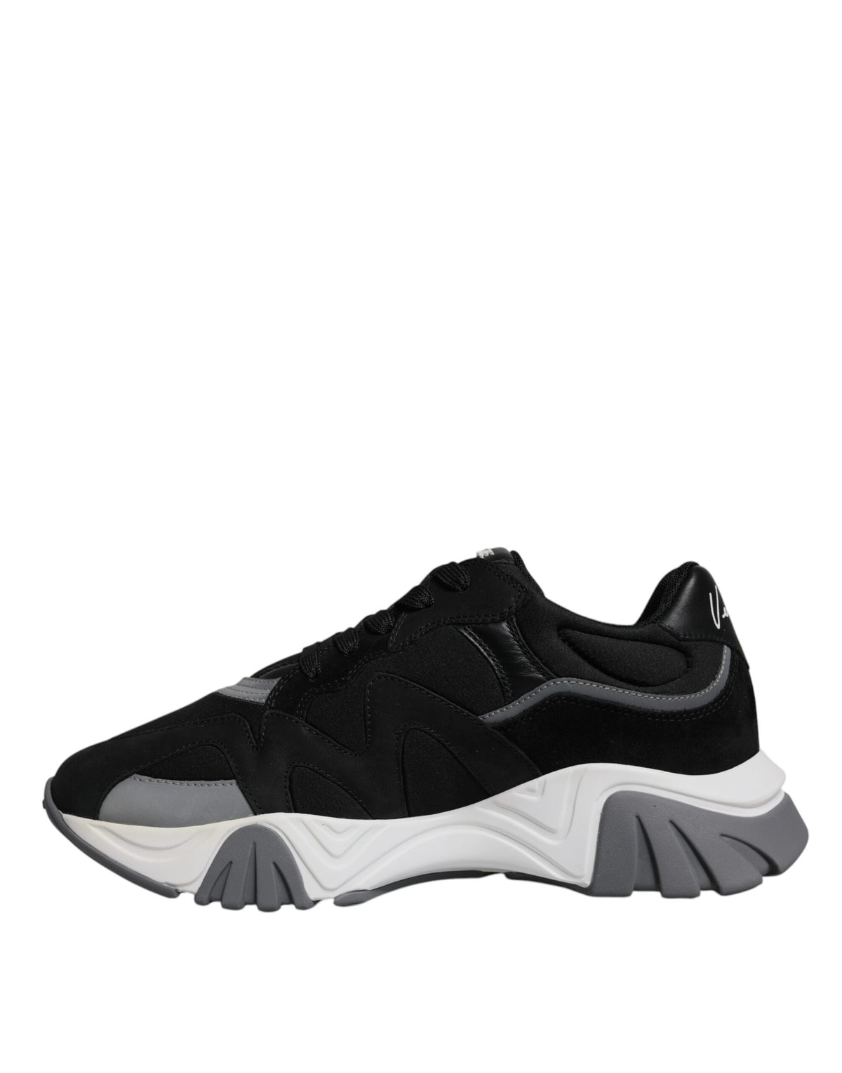 Versace Black Leather Neoprene Chunky Low Top Sneakers